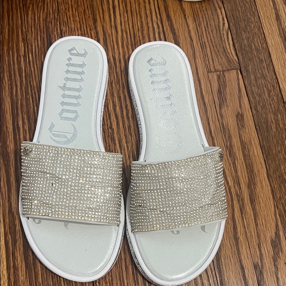 Juicy Couture Silver Rhinestone Slide Sandals